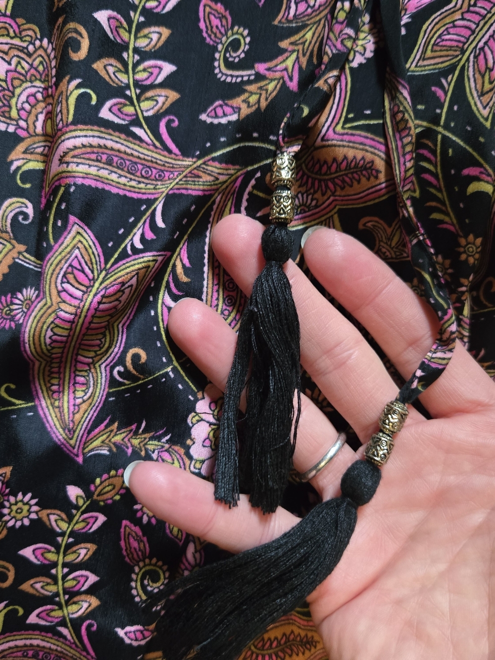 Boho Paisley Print, Silky Lounge Pants with Pink and Gold Accents